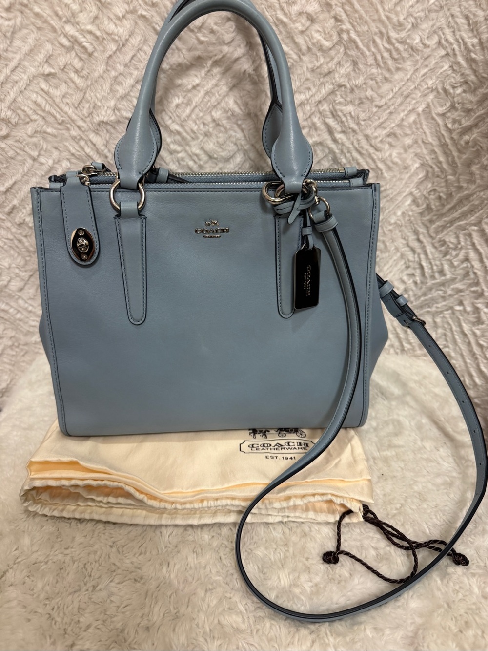 Vintage Coach Blue Leather Satchel with Detachable Strap